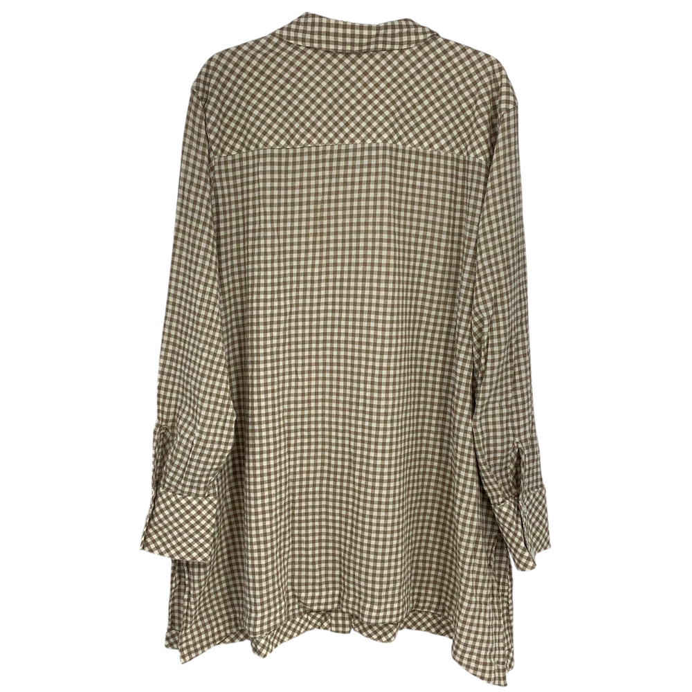 J. Jill Plus Sz 1X Tan Gingham Button Front Top Blouse Tunic Cotton Boyfriend - Picture 7 of 7